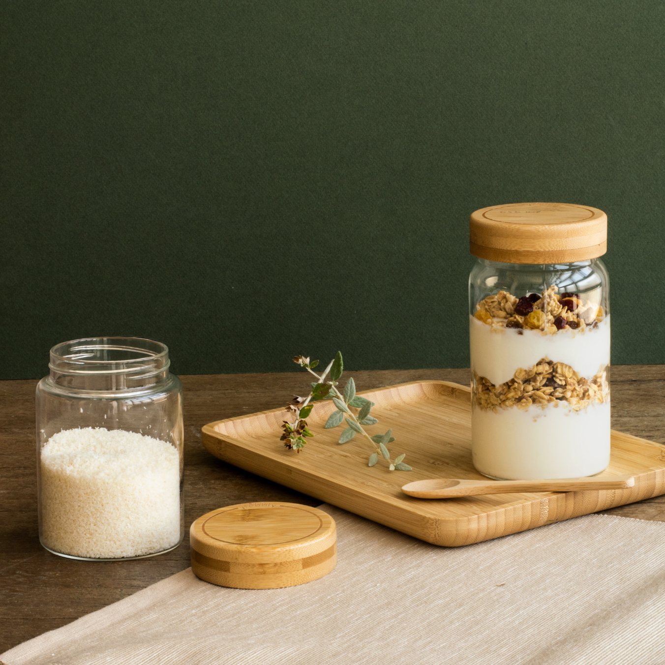 Voorraadpot PKV-026 450 ml, glas / bamboe, Pebbly