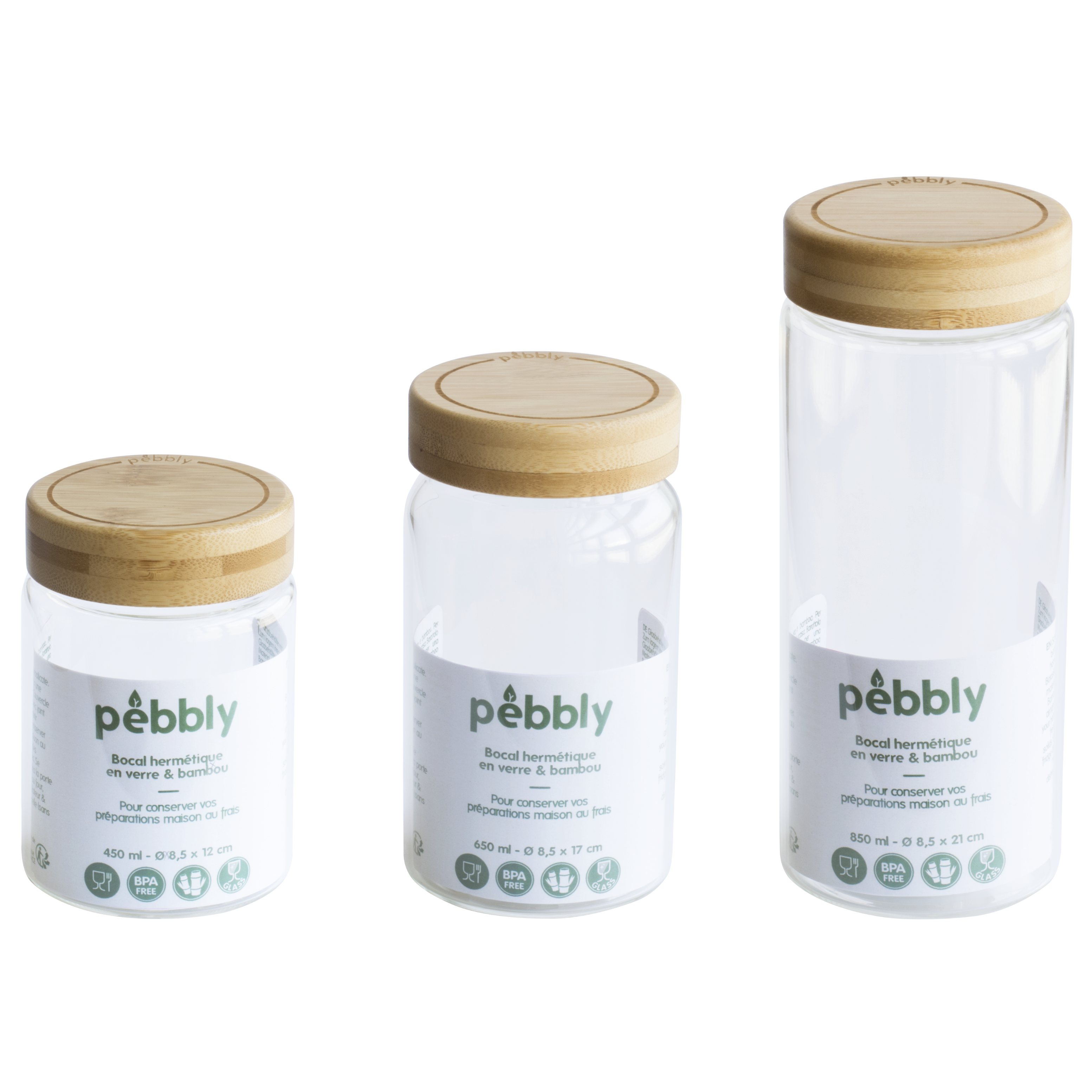 Voorraadpot PKV-026 450 ml, glas / bamboe, Pebbly