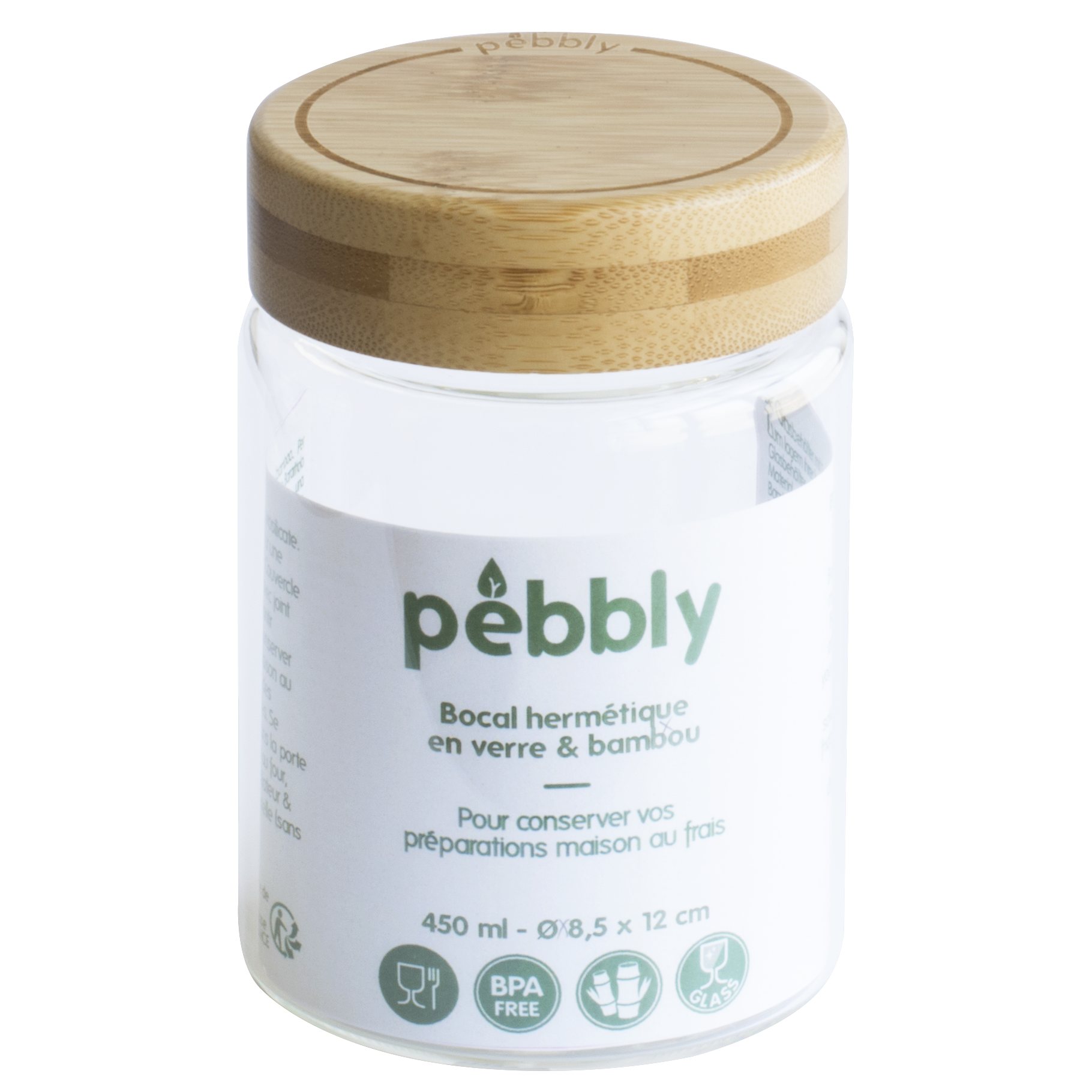 Voorraadpot PKV-026 450 ml, glas / bamboe, Pebbly