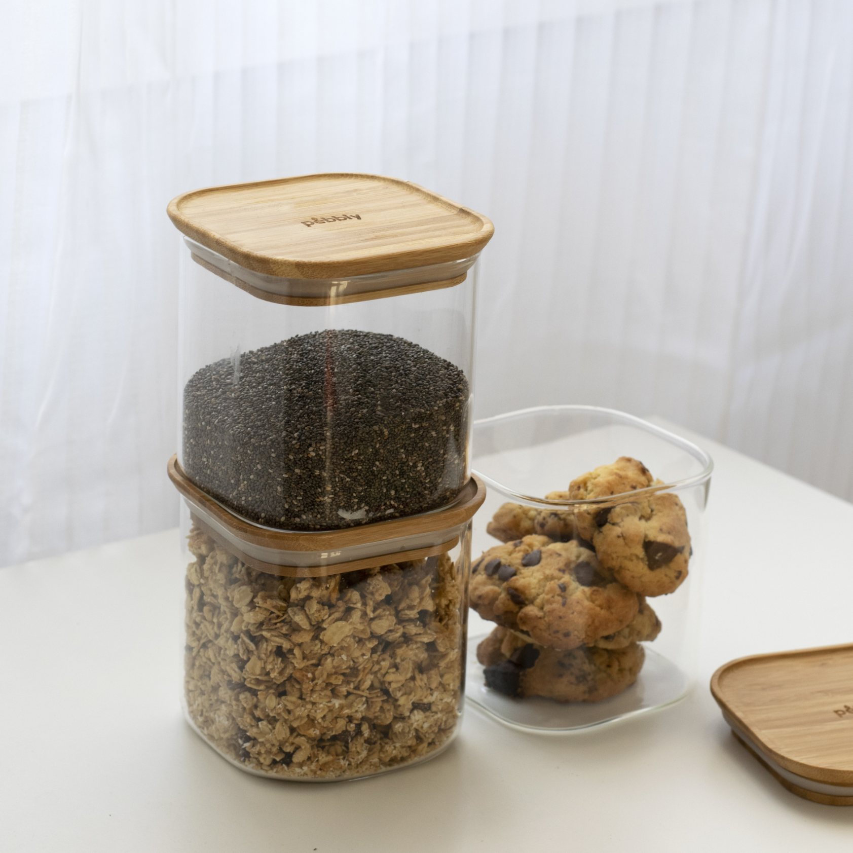 Vershoudbakje PKV-005 800 ml, glas / bamboe, Pebbly