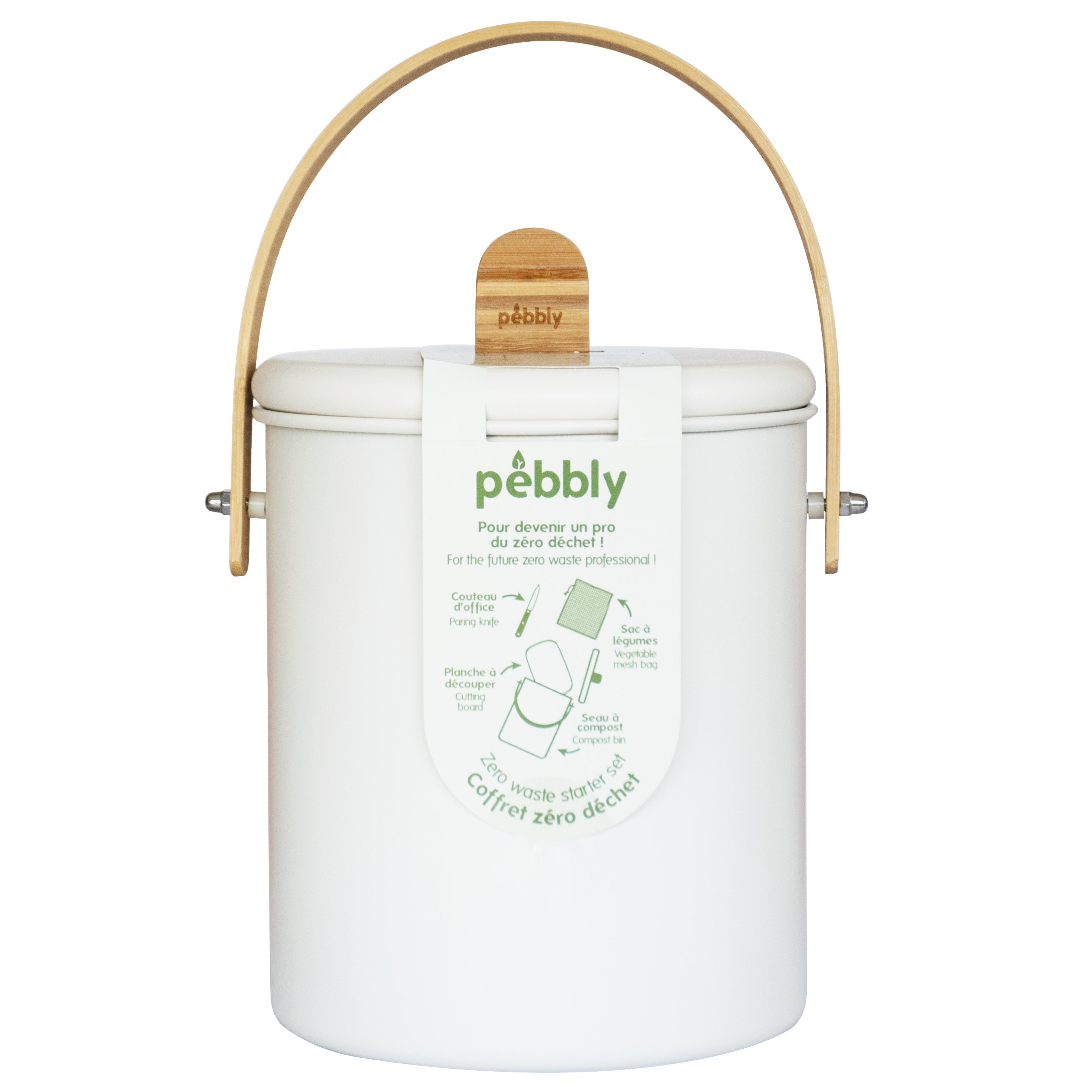 Compostbak NBA193 4,5 l, wit, staal / bamboe, Pebby