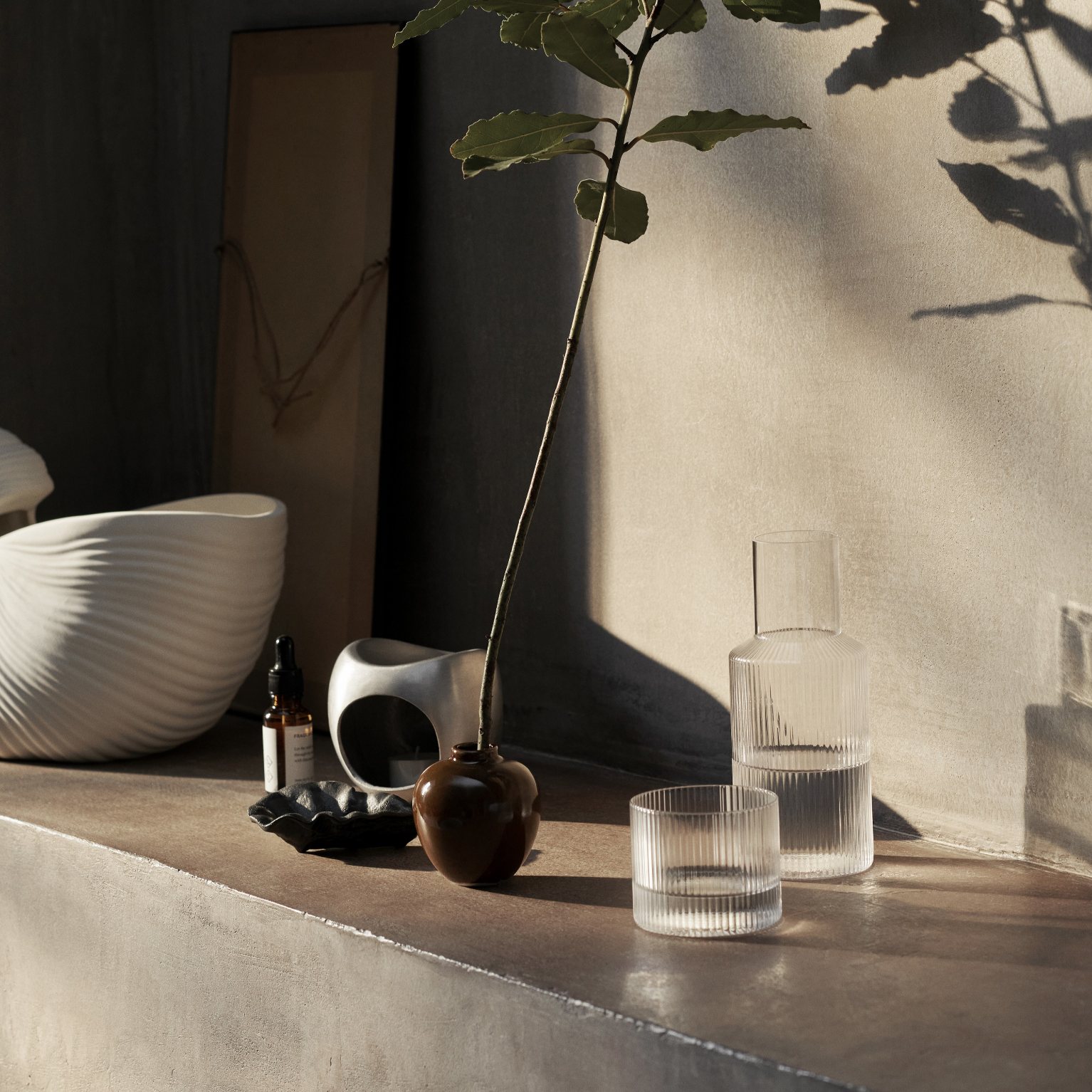 Waterkaraf RIPPLE 500 ml, met glas, licht, glas, gefermenteerd LIVING
