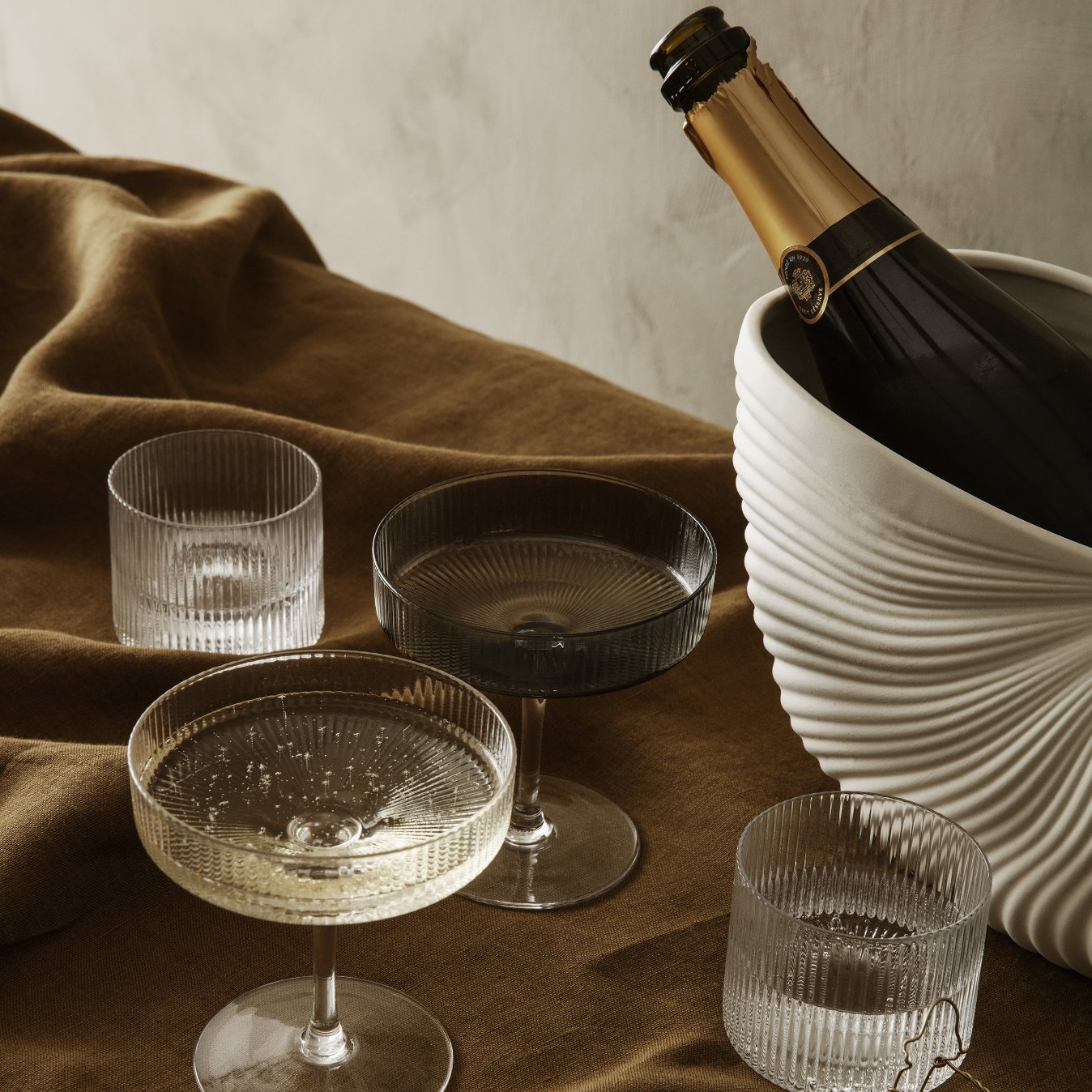 Champagneglas RIPPLE 150 ml, set van 2 stuks, grijs, stevig LIVING