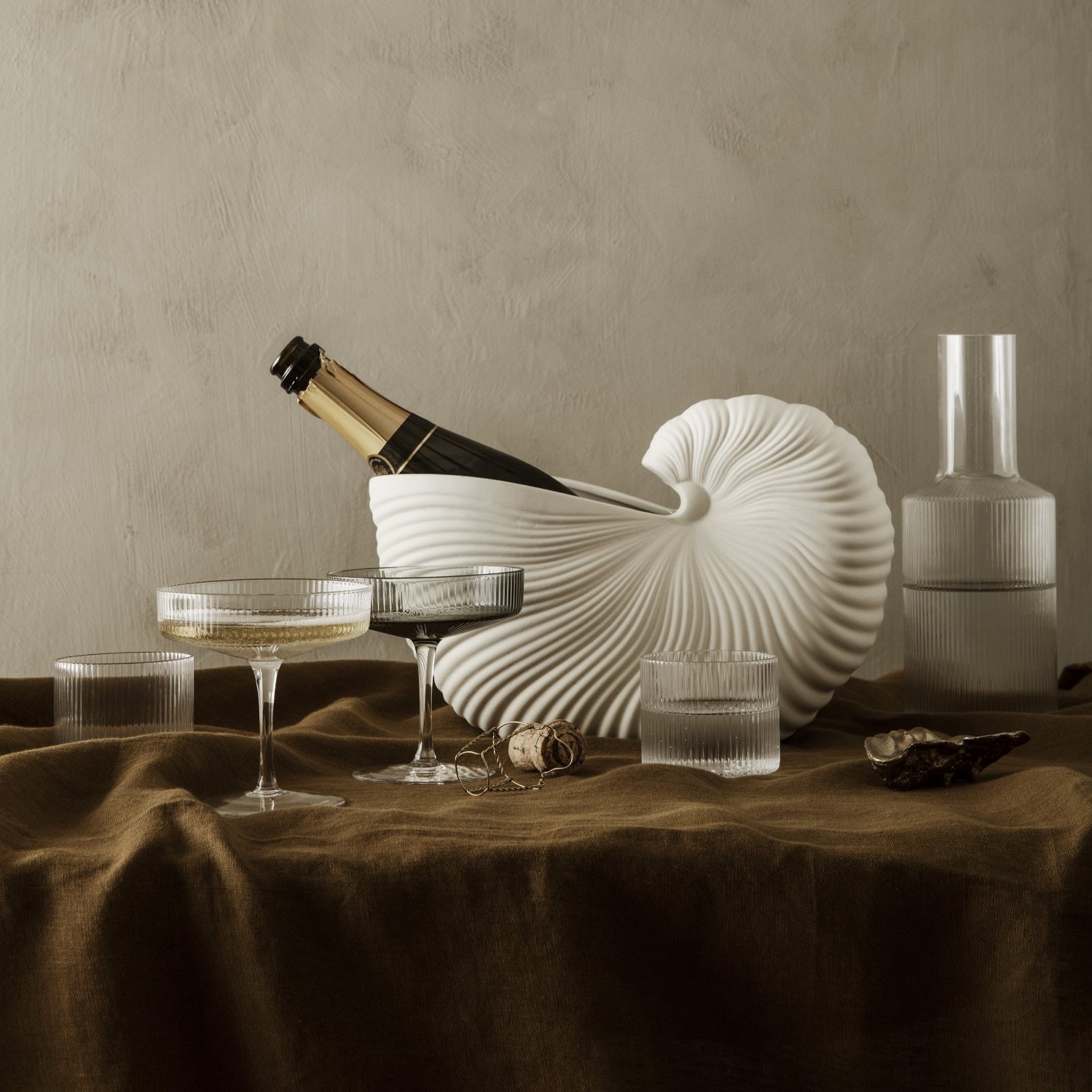 Champagneglas RIPPLE 150 ml, set van 2 stuks, grijs, stevig LIVING