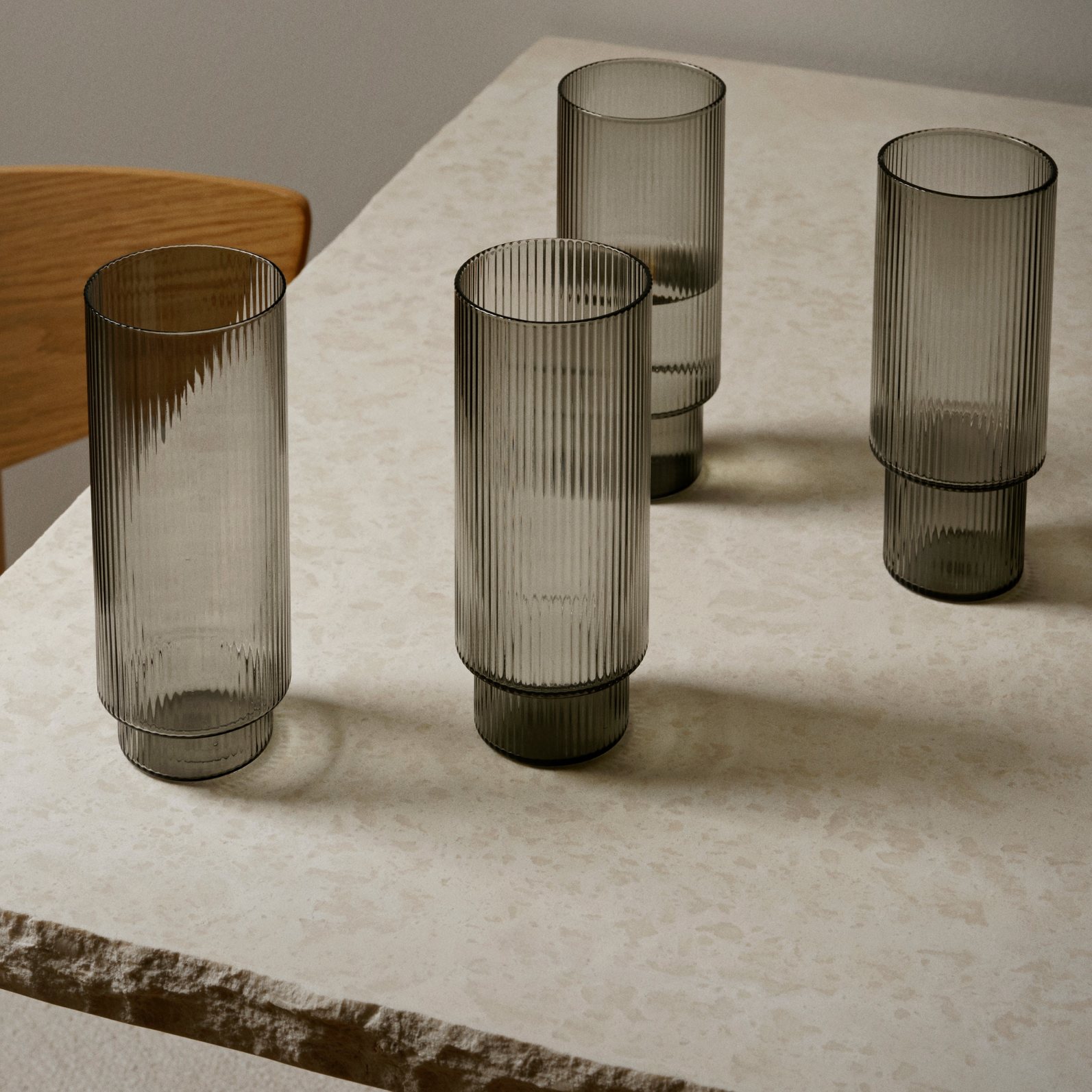 Longdrinkglazen RIPPLE 300 ml, set van 4 stuks, grijs, stevig LIVING