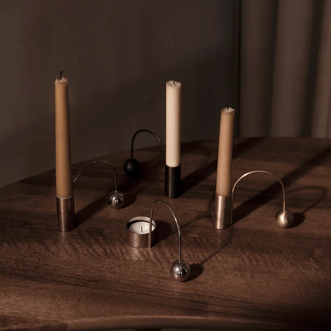 Dinerkaarskandelaar BALANCE 11 cm, chroom, messing, gefermenteerd LIVING