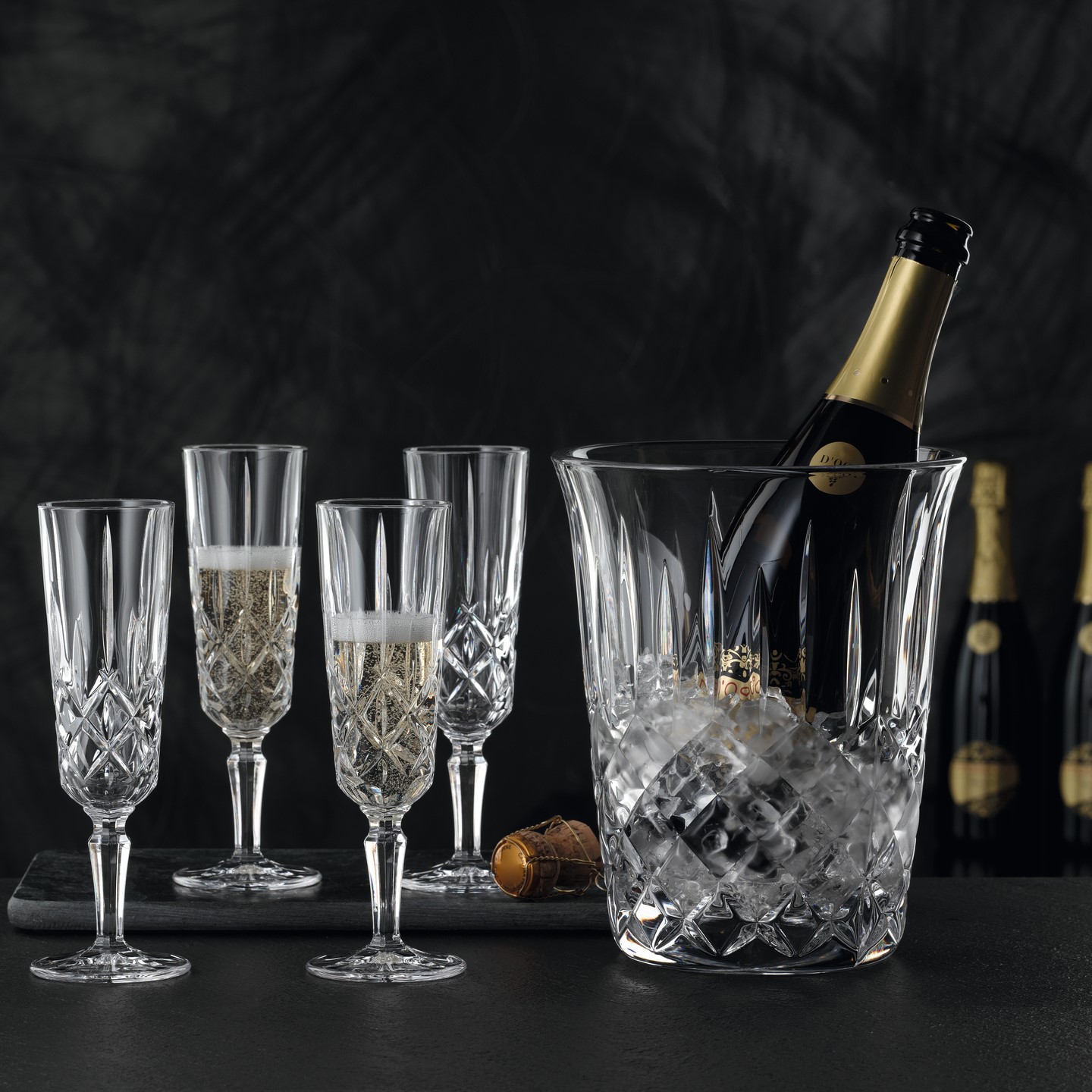 Champagneglas NOBLESSE, set van 4 stuks, met koeler voor champagne, glas, Nachtmann