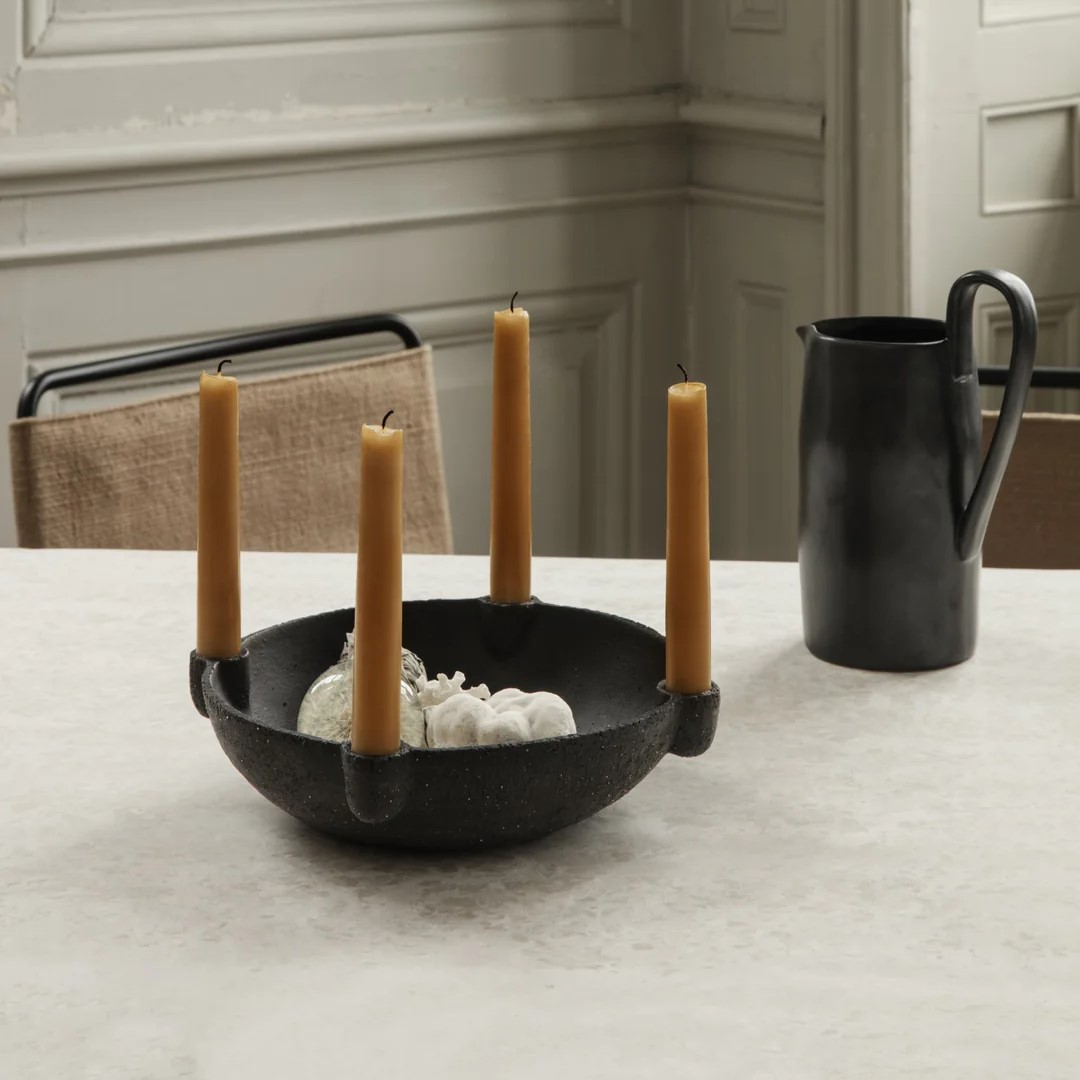 Dinerkaarskandelaar BOWL 27 cm, grijs, aardewerk, stevig LIVING