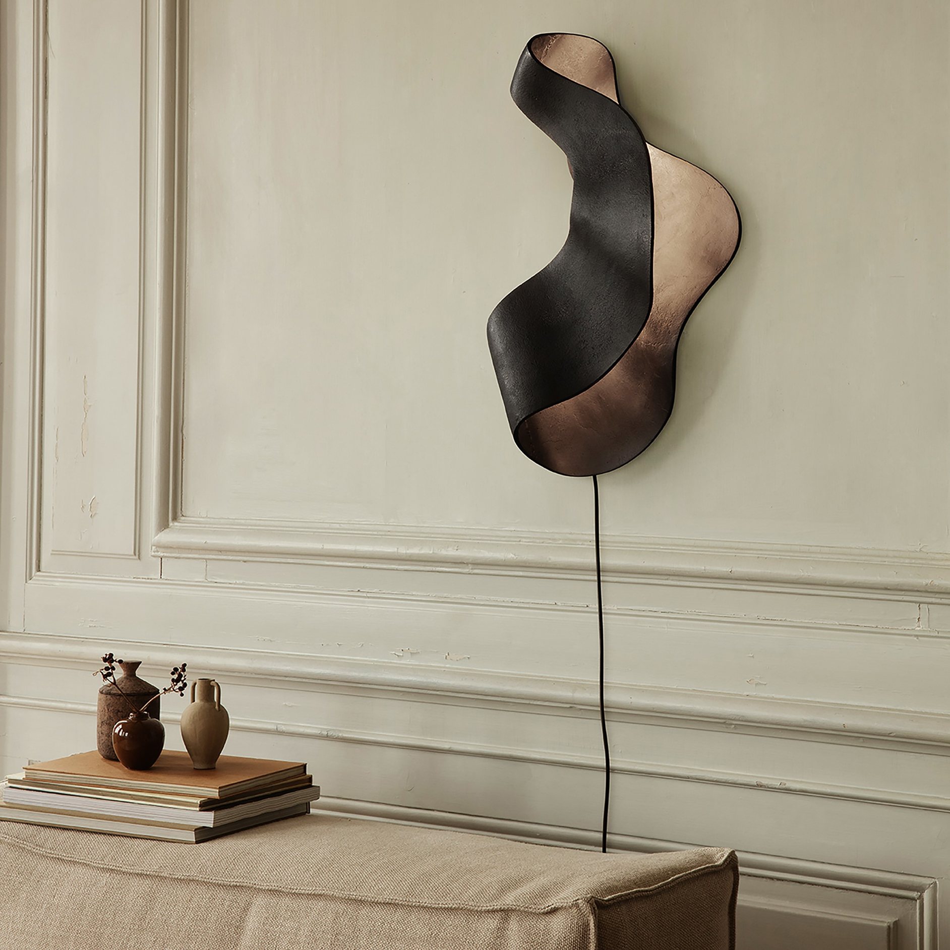 wandlamp OYSTER 60 cm, zwart, aluminum, stevig LIVING
