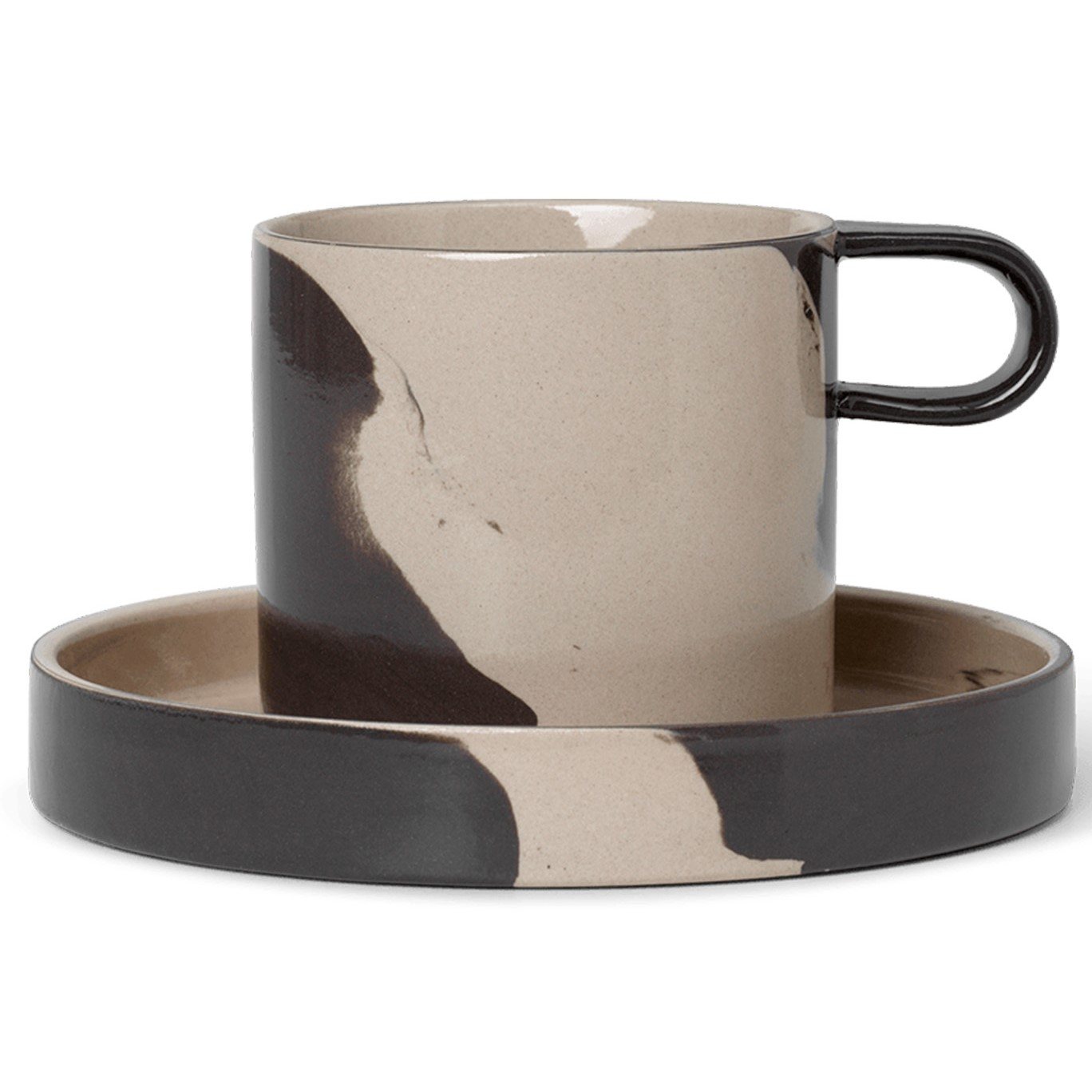 Kop en schotel voor thee INLAY 200 ml, zand, aardewerk, stevig LIVING