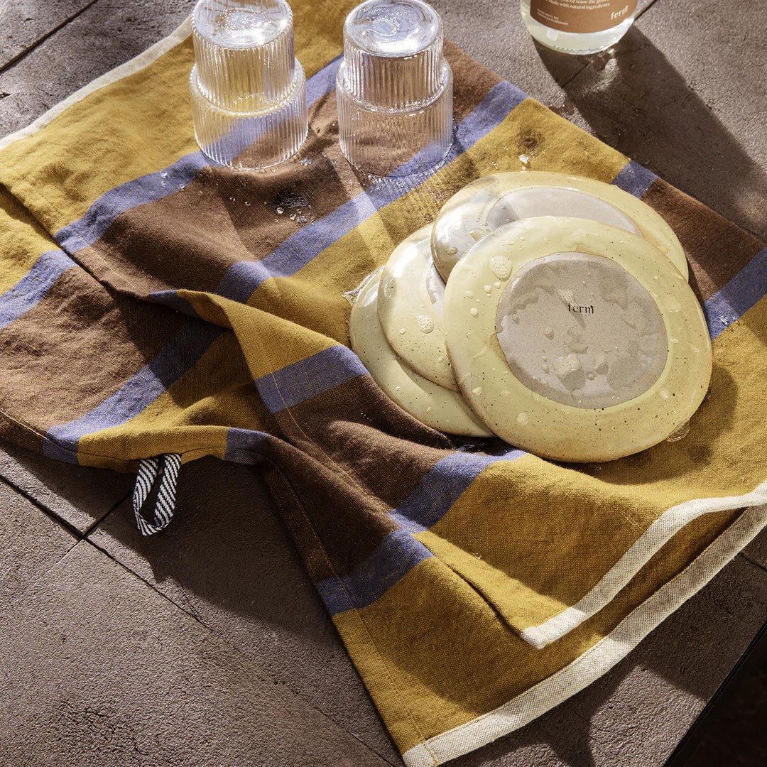 Theedoek HALE 50 x 70 cm, geel / bruin, katoen / linnen, stevig LIVING