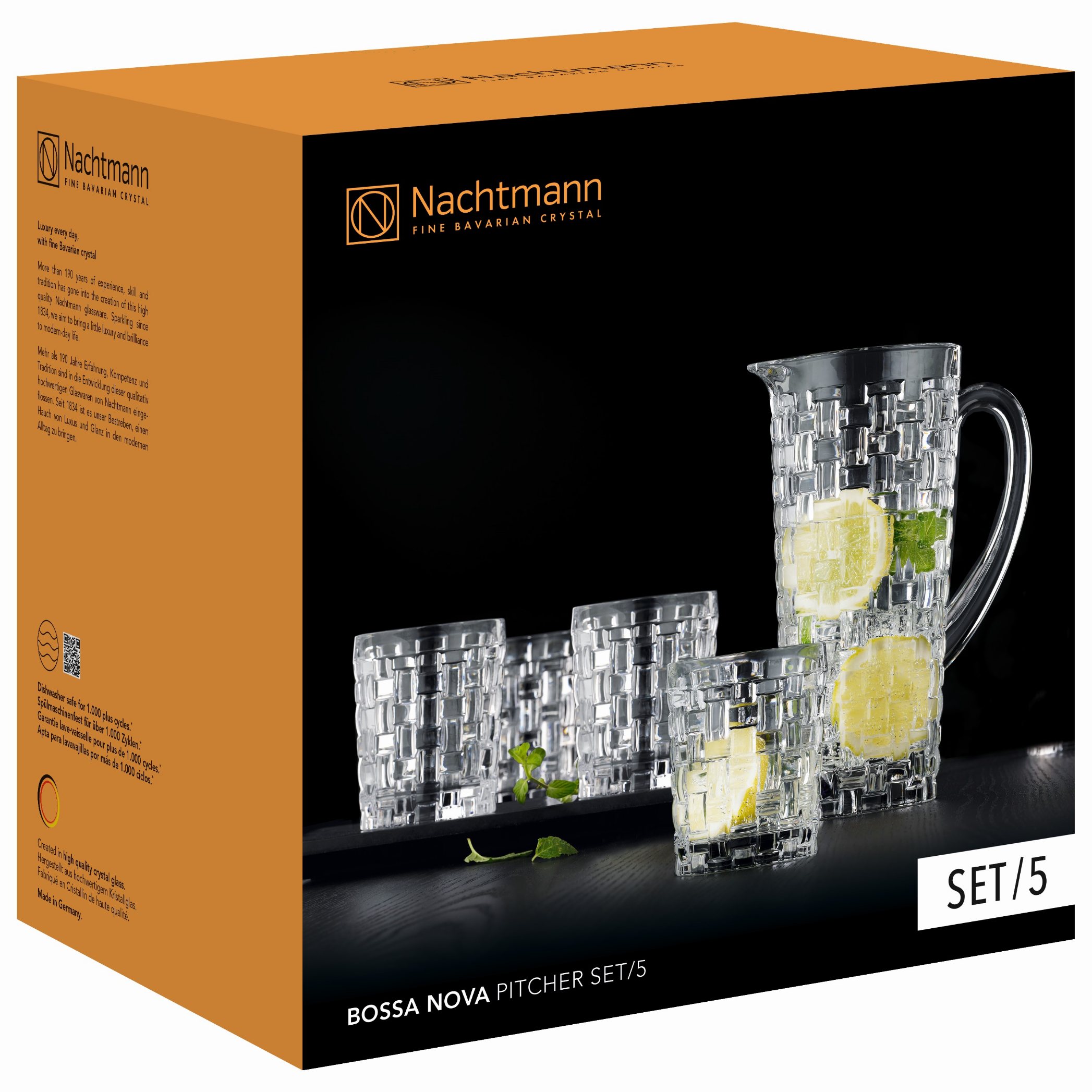 Waterglas BOSSA NOVA 330 ml, set van 4 stuks, met kan, glas, Nachtmann