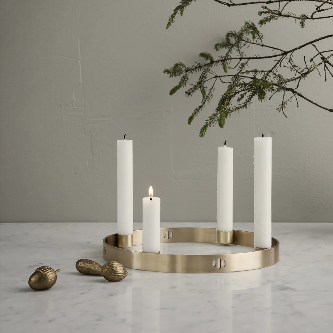 Dinerkaarskandelaar CIRCLE 25 cm, messing, stevig LIVING