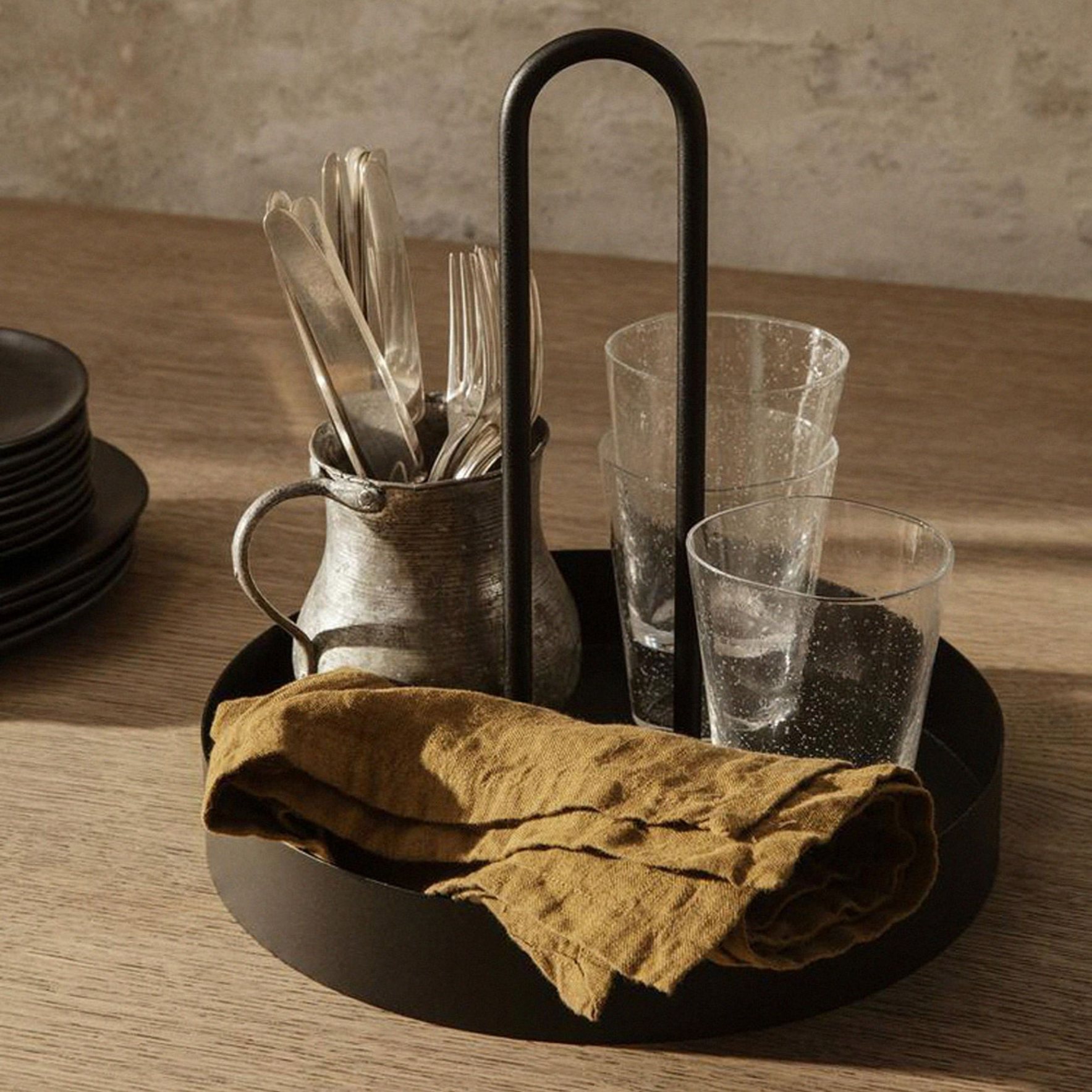 Dienblad GRIB 28 cm, zwart, ijzer, stevig LIVING