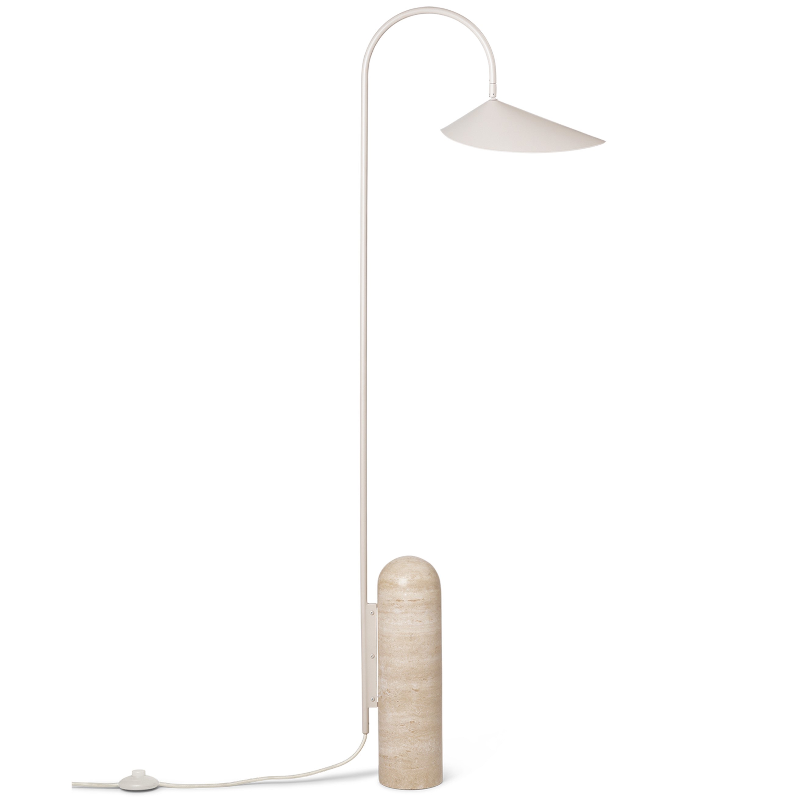 Vloerlamp ARUM 136 cm, kasjmier, travertijn / aluminum, stevig LIVING
