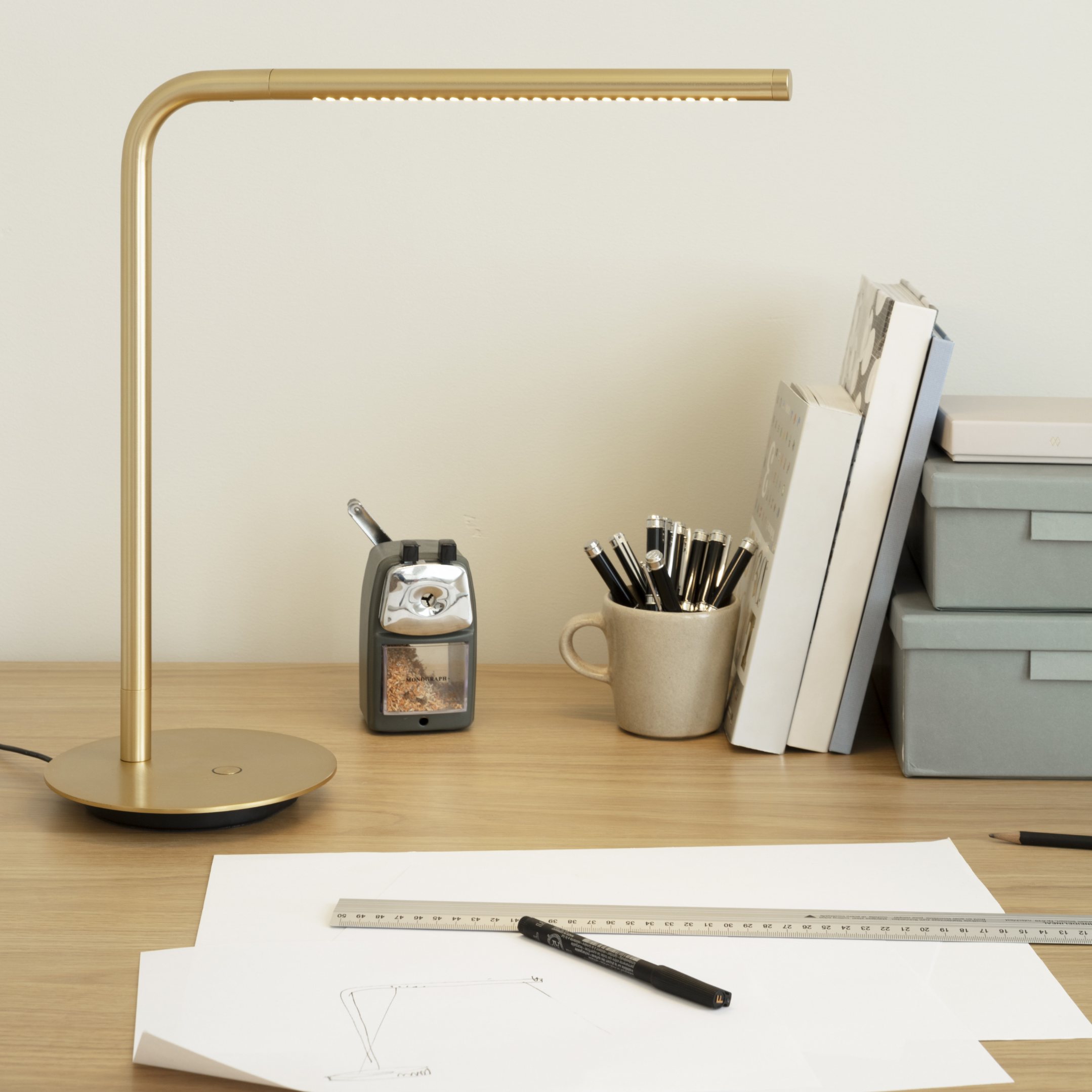 Bureaulamp OMNI 46 cm, goud, aluminum, Omvang