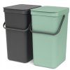 Inbouwprullenbak SORT & GO 2 x 16 l, grijs/groen, Brabantia