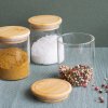 Vershoudpot PKV-014 180 ml, set van 3 stuks, glas / bamboe, Pebbly
