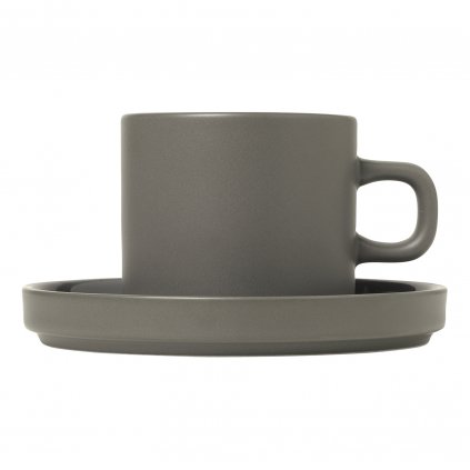 Чаша за кафе с чинийка PILAR, комплект 2 бр., 200 мл, тъмно сива, керамика, Blomus