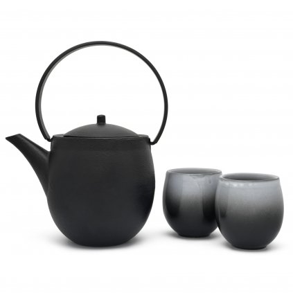Чайник и чаши за чай в комплект SENDAI, 3 бр., 1,2л, черно и сиво, Bredemeijer
