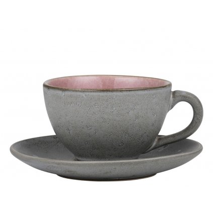 Чаша за чай с чинийка 220 мл, сива/светлорозова, Bitz