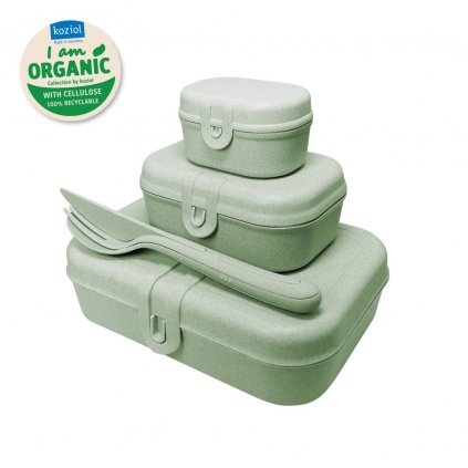 Комплект кутии за обяд PASCAL READY, с комплект прибори за пътуване, органично зелено, Koziol