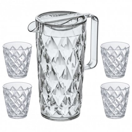 Кана за вода и чаши за вода CRYSTAL в комплект, 4 бр., 250 мл/ 1,6л, Koziol