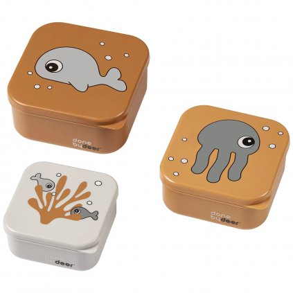 Детски комплект кутии за обяд SEA FRIENDS, комплект от 3, оранжев, Done by Deer