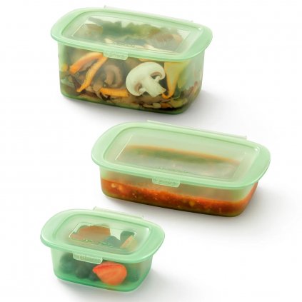 Кутия за съхранение на храна REUSE AND REDUCE, комплект 3 бр., зелена, силикон, Lékué