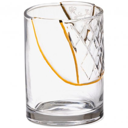 Чаша за вода KINTSUGI 2 10,5 cм, прозрачно стъкло и златисто, Seletti