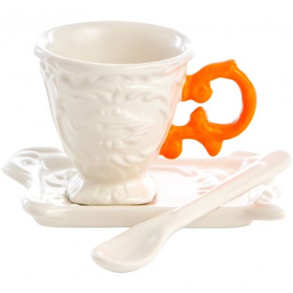 Чаша за кафе с чинийка и лъжица I-WARES оранжева, Seletti