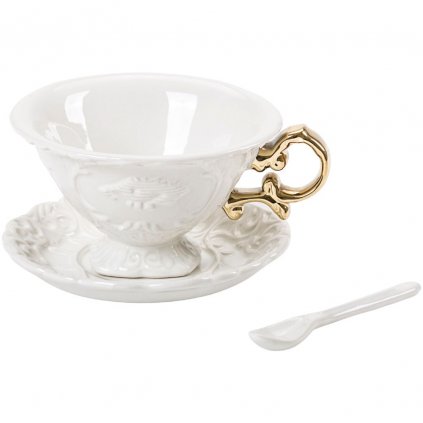 Чаша за чай с чинийка и лъжица I-WARES златиста, Seletti