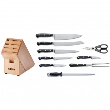 Кухненски ножове PREMIER PLUS с блок, комплект 9 бр., неръждаема стомана, F.DICK