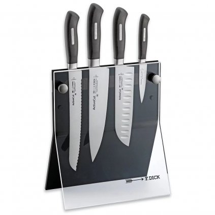 Кухненски ножове ACTIVECUT със стойка, комплект 4 бр., черни, неръждаема стомана, F.DICK