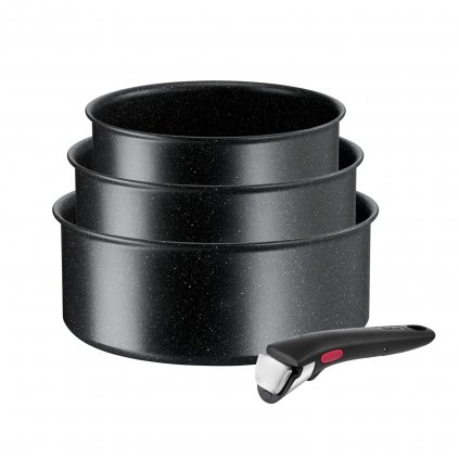 Комплект тенджери INGENIO BLACK STONE L3998902, комплект от 4, черен, алуминий, Tefal