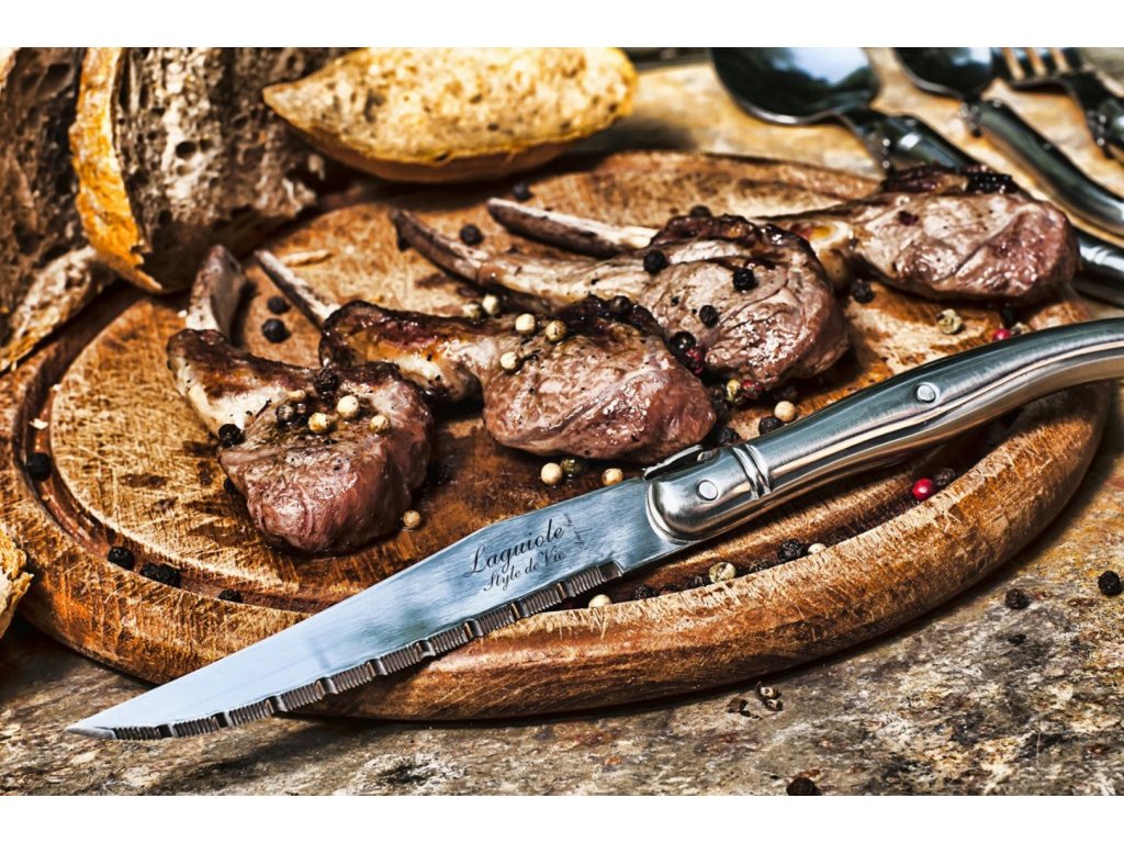 6 Deejo Steak Knives Serrated, Ebony Wood