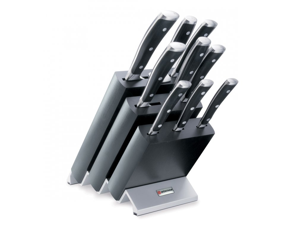 Knife block set CLASSIC, 10 pcs, with honing rod and meat fork, black,  Wüsthof