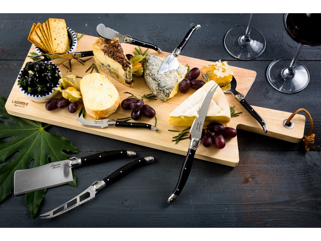 Cheese knife set PREMIUM, 8 pcs, with cutting board, black