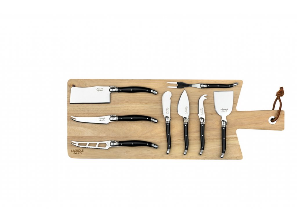 Cheese knife set PREMIUM, 8 pcs, with cutting board, black