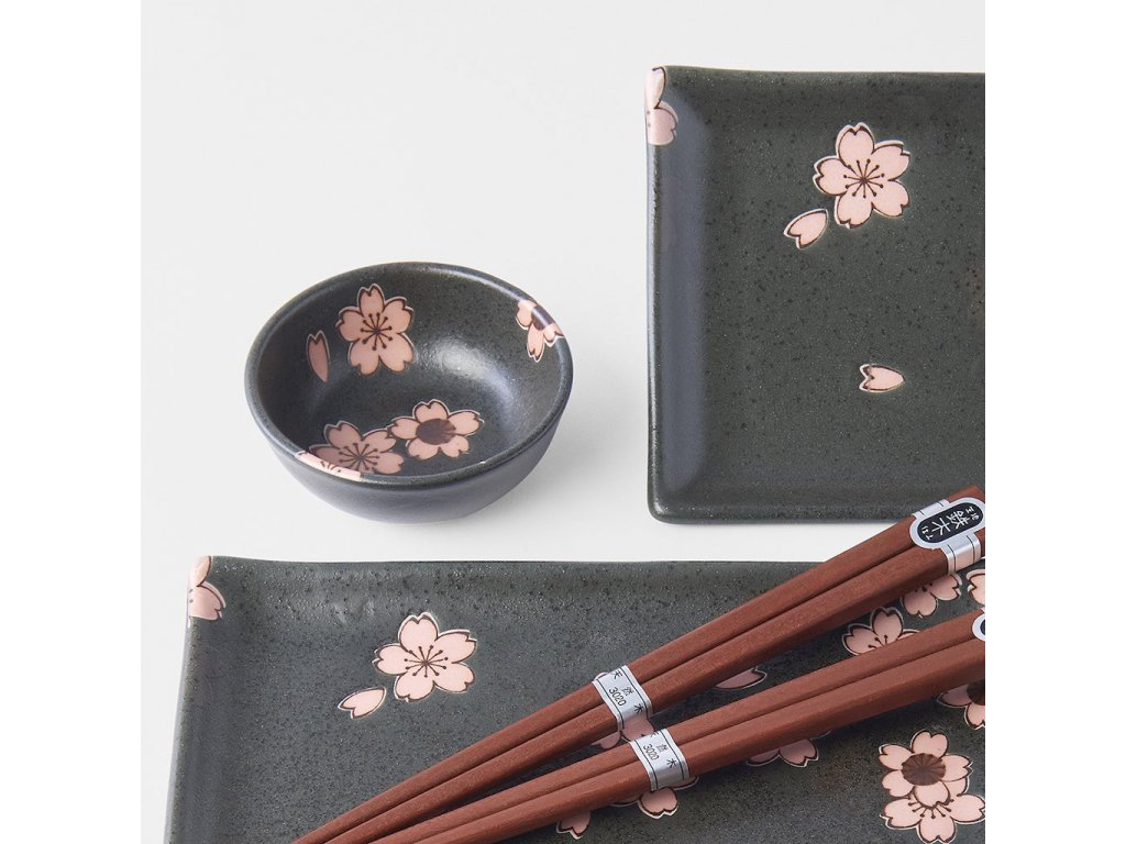 Sushi set BLACK AND PINK SAKURA, 4 pcs, MIJ 