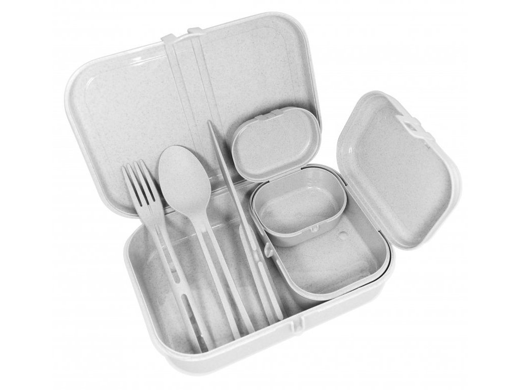 Lunch box set PASCAL READY, with travel cutlery set, organic green, Koziol  