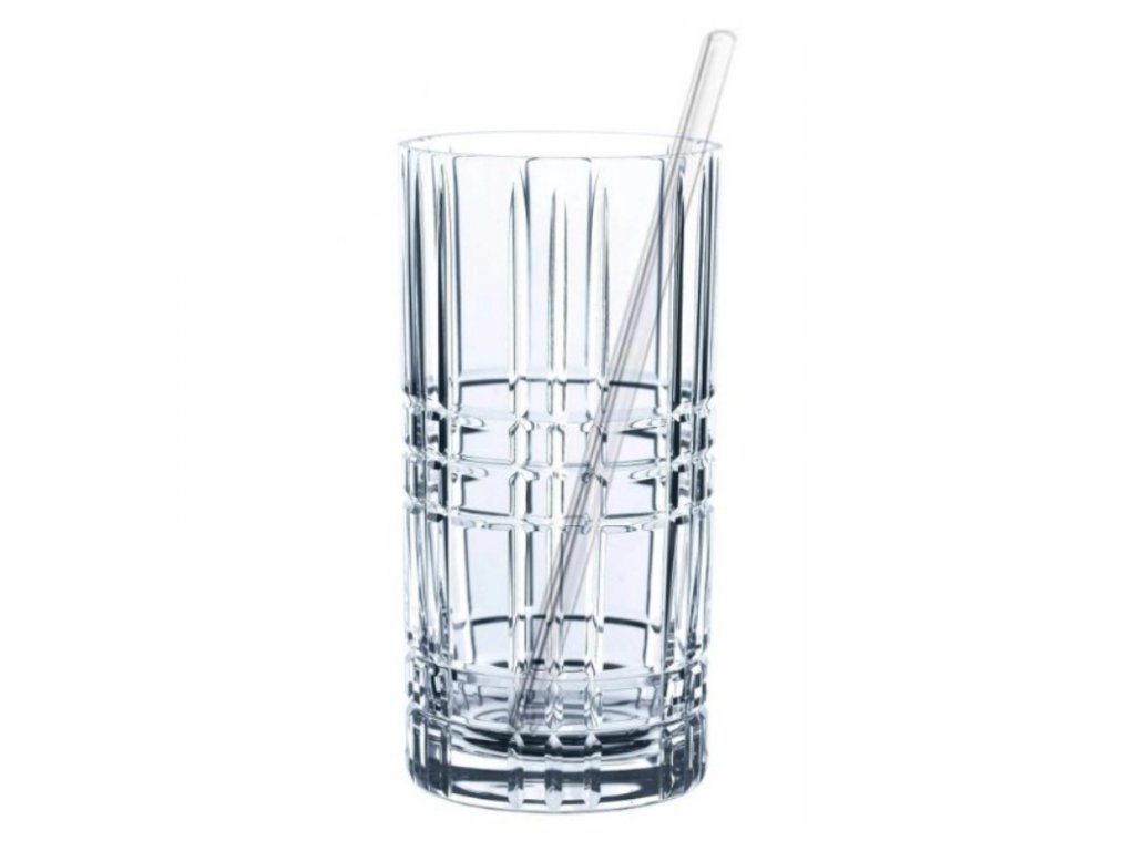 Long drink glasses with straws in a set TASTES GOOD, 4 x 445 ml