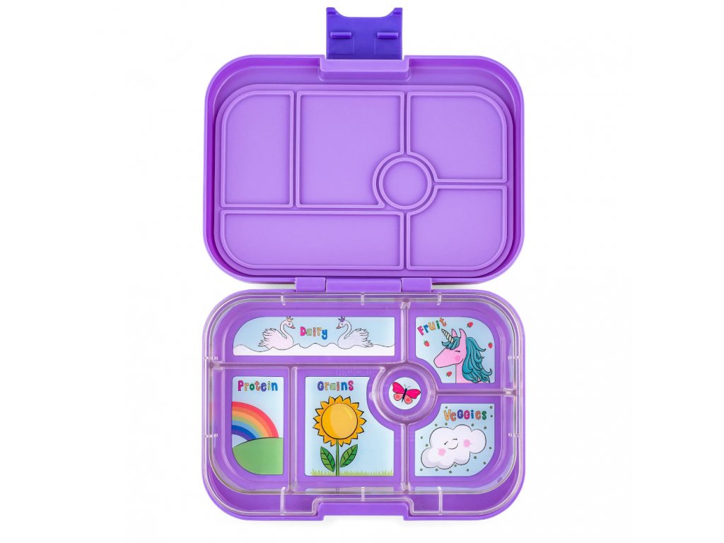 Eazy Kids 6 Compartment Bento Lunch Box w/ sandwich cutter- Unicorn Purple