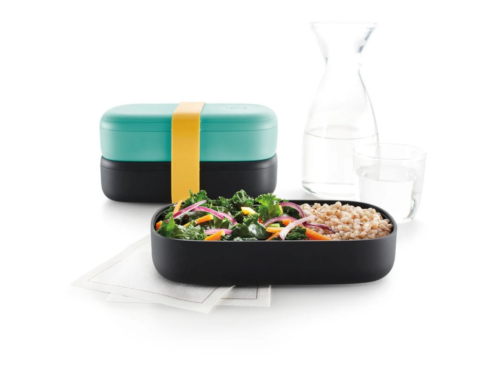 Lunch box TO GO 2 x 500 ml, double, turquoise/black, Lékué