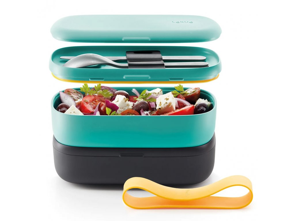 Lunch box TO GO 2 x 500 ml, double, turquoise/black, Lékué
