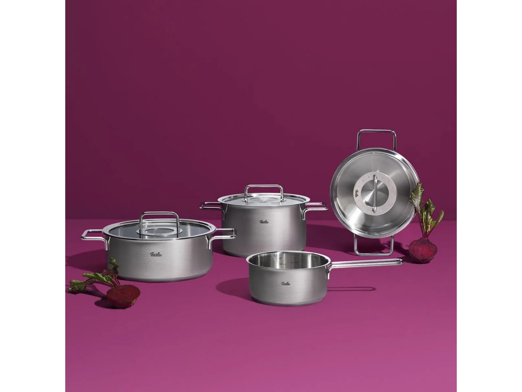 Cookware set steel, of 4, set silver, Fissler stainless PURE