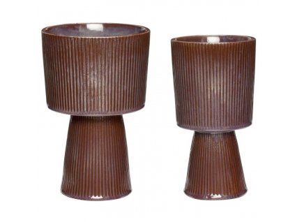 Flowerpot PLINTH, set of 2 pcs, brown, ceramics, Hübsch