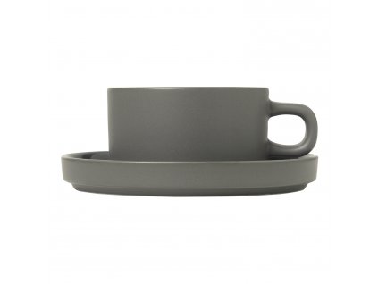 Tea cup with saucer PILAR set of 2 pcs, 200 ml, dark grey, ceramic, Blomus