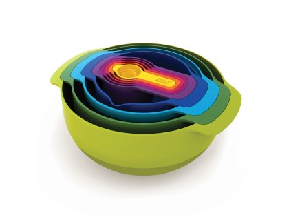 Kitchen bowl set NEST, 9 pcs, with measuring cups, stackable, multicolour, Joseph Joseph