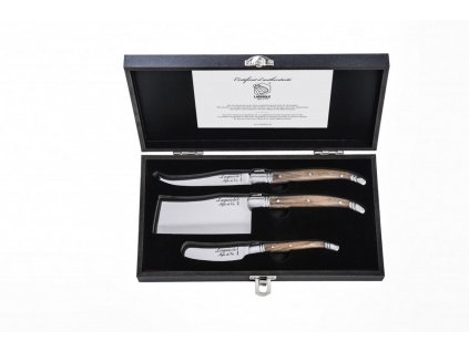 Cheese knife set LAGUIOLE LUXURY, 3 pcs, gift set, olive wood handles, Laguiole
